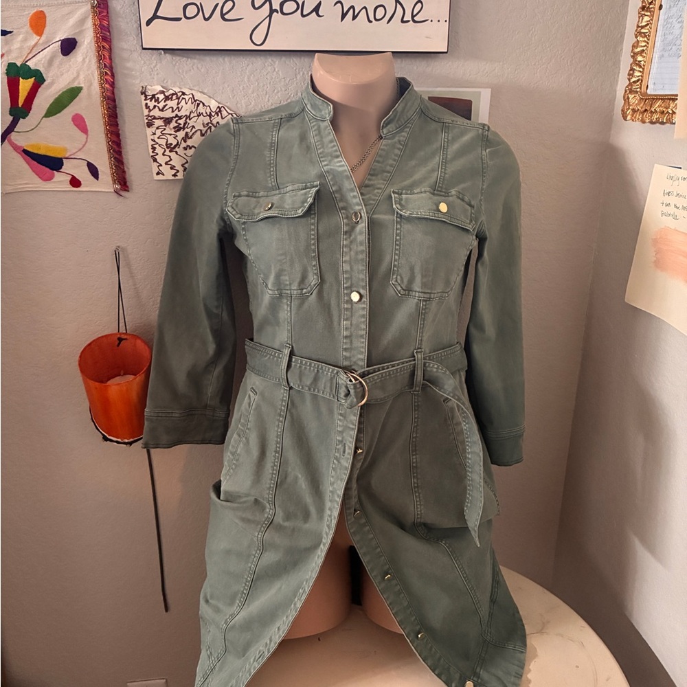White House Black Market Olive Green Utility Belted Jacket